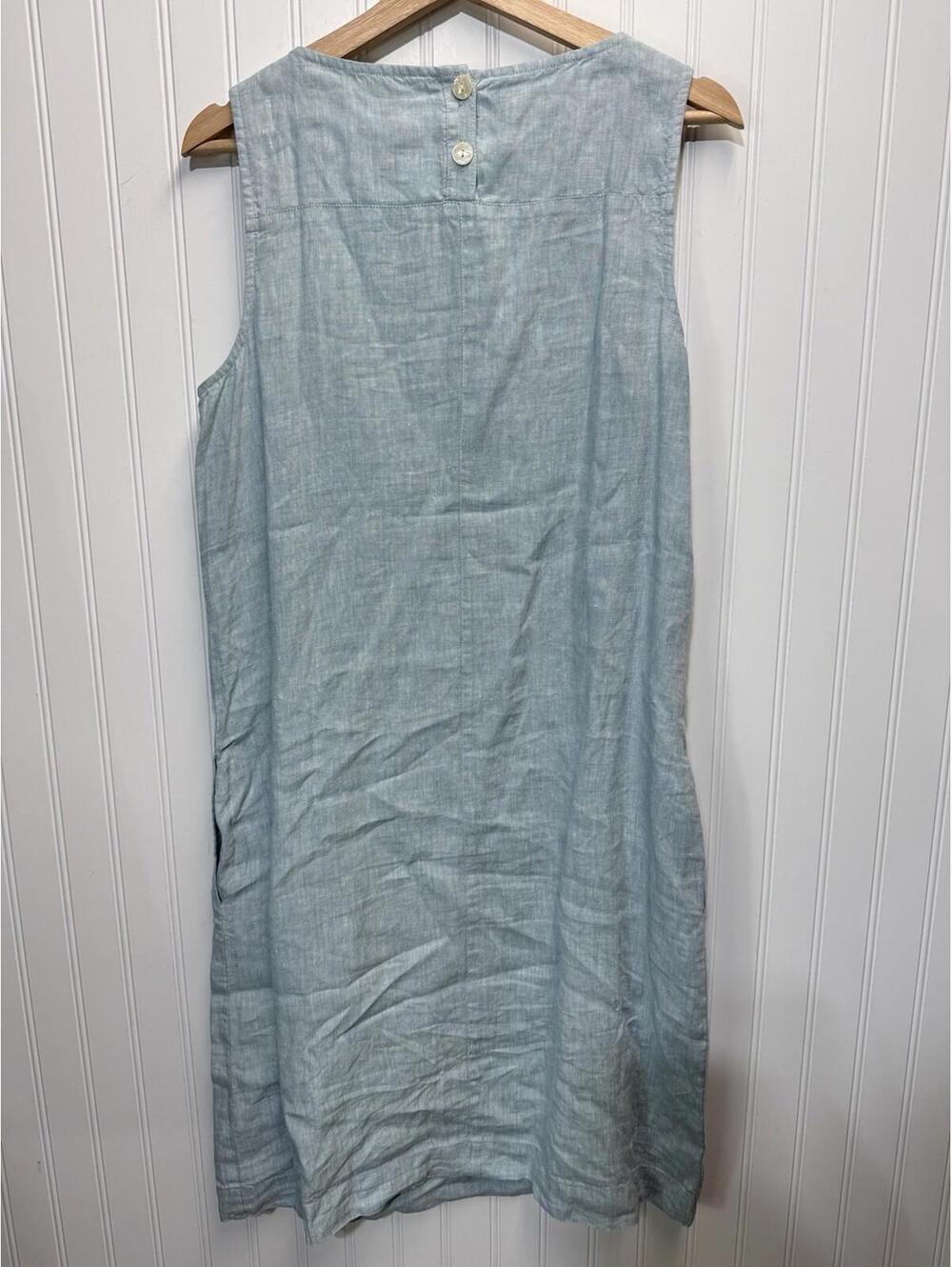 J. Jill Love Linen Midi Shift Dress Solid Blue Sleeveless Summer MEDIUM TALL MT - Picture 8 of 8